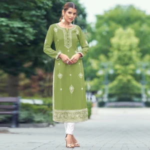 Women Printed, Self Design Pure Cotton Straight Kurta  (Green)